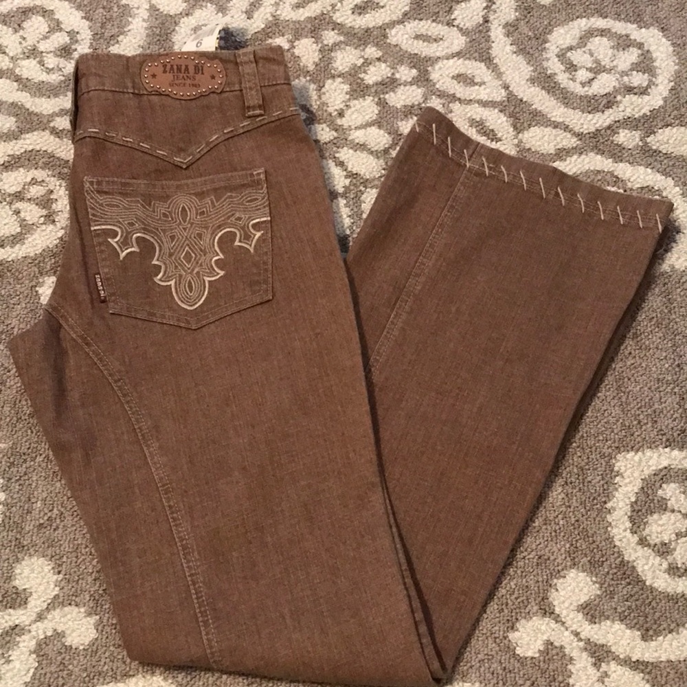 Stretchy tan bell bottom jeans
